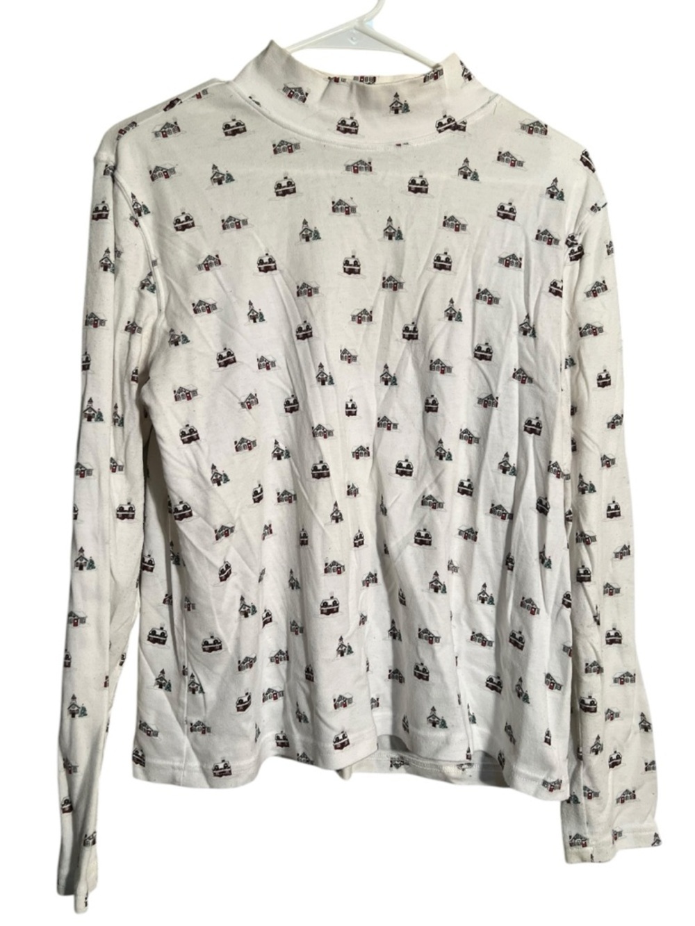 Rebecca Malone Women's Sz Medium Long Sleeve T-Shirt Mock Neck White Snow Cabin
